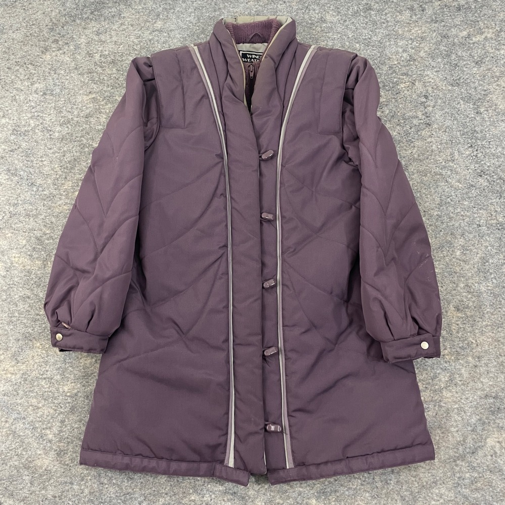 VTG Windy Weather Purple Quilted Winter Coat Women's 12 Made in Korea Mid Length
